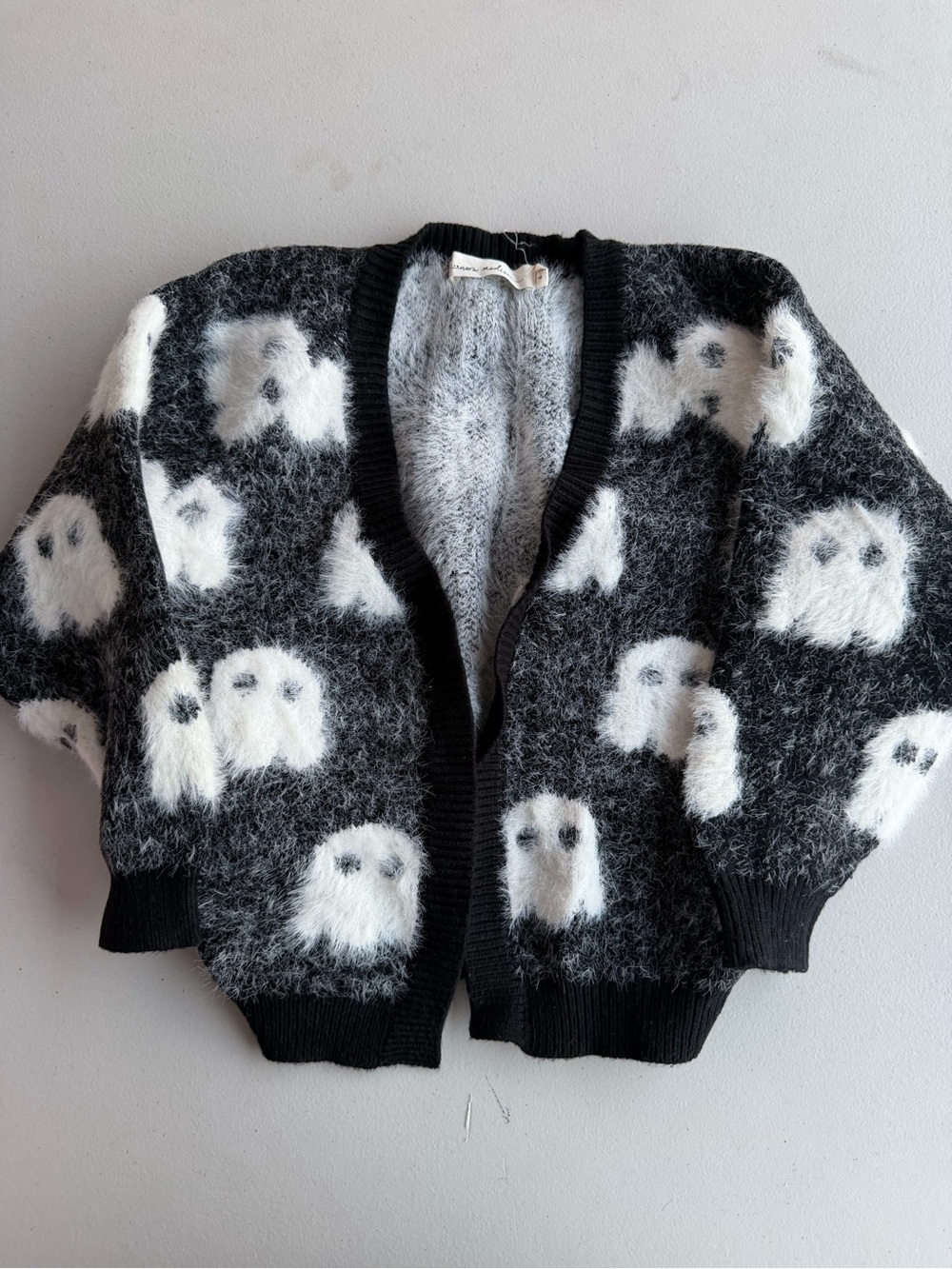 Nora Madison Black and White Ghost Pattern Kids Cardigan Sweater